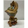Image 5 : Chinese Cloisonne Bronze Gilt Dragon Ball 2-Section Incense Burner w/ Xuande Reign Mark 5" Dia, 9"H
