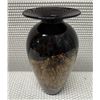 Image 1 : Art Glass Ovoid Vase w/ Gilt Leaf Design Signed by Artist 4" Dia, 7.75"H