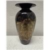 Image 3 : Art Glass Ovoid Vase w/ Gilt Leaf Design Signed by Artist 4" Dia, 7.75"H