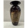 Image 6 : Art Glass Ovoid Vase w/ Gilt Leaf Design Signed by Artist 4" Dia, 7.75"H