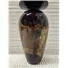 Image 7 : Art Glass Ovoid Vase w/ Gilt Leaf Design Signed by Artist 4" Dia, 7.75"H