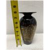 Image 9 : Art Glass Ovoid Vase w/ Gilt Leaf Design Signed by Artist 4" Dia, 7.75"H