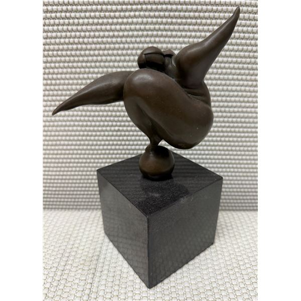 Modernist Sculpture of Curvaceous Figure Balancing on a Sphere on Square Base 4" x 9"H