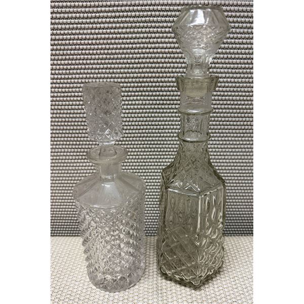 Qty 2 Cut Glass Decanters w/ Stoppers, Misc Sizes