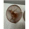 Image 5 : Art Deco Woman w/ Dog Glass Pink Powder Jar w/ Lid 4.5" Dia, 4.25"H