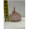 Image 7 : Art Deco Woman w/ Dog Glass Pink Powder Jar w/ Lid 4.5" Dia, 4.25"H