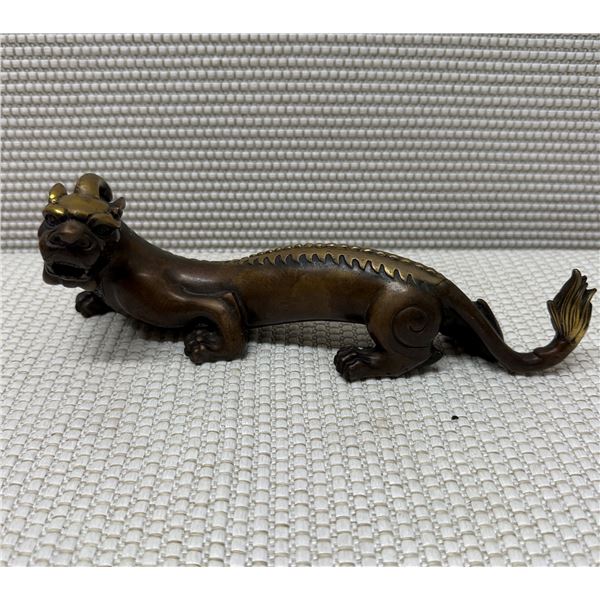 Asian Heavy Bronze (?)  Pixiu or Dragon Beast Sculpture 10" x 3.5"H
