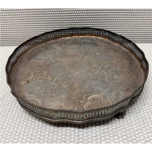 Reed & Barton Silverplate on Copper Footed Tray w/ Pierced Gallery, England 12" Dia, 2"H