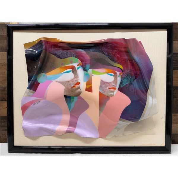 Original Reverse Painting on Plexiglass, Signed by Ned Moulton 1985, 49.5" x 38.5" (Damaged Mat)