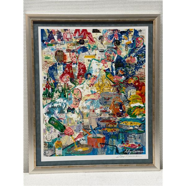 Restaurant Scene Artwork Signed by Artist LeRoy Neiman 28" x 34" Framed