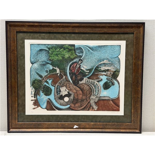 Puentes Artwork by Artist Fernando Casas 1991 Numbered 89/100, 35" x 28" Framed