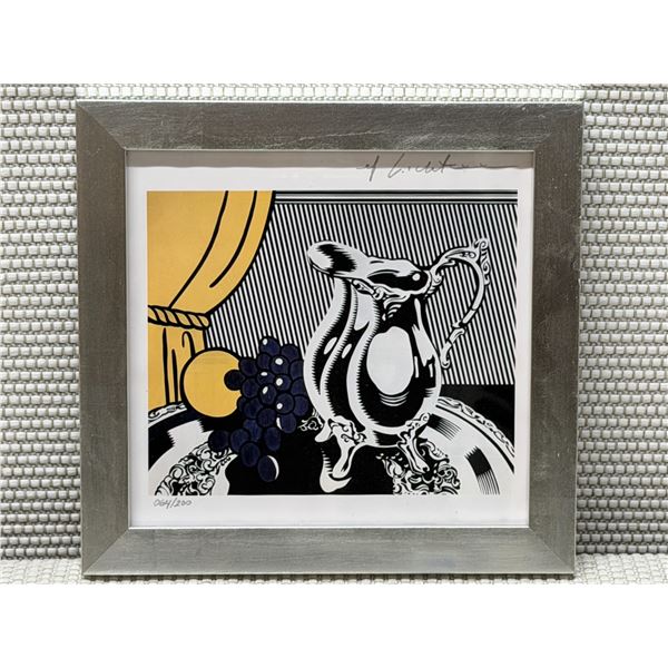 Still Life with Silver Pitcher Artwork by Roy Lichtenstein (?) Numbered 064/200, 10" x 10" Framed