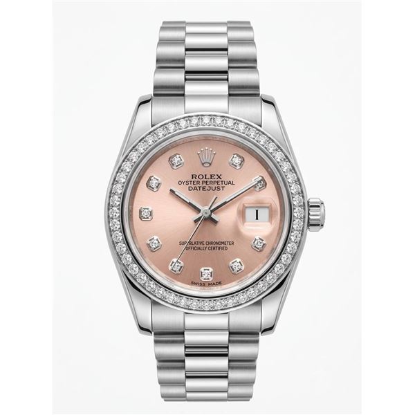 Rolex Oyster Perpetual Datejust Replica Watch, Silver Bracelet, Diamond Bezel, Pink Dial