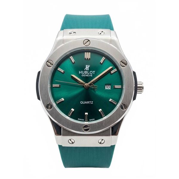 Hublot Geneve Replica Quartz Watch with Green Dial and Rubber Strap