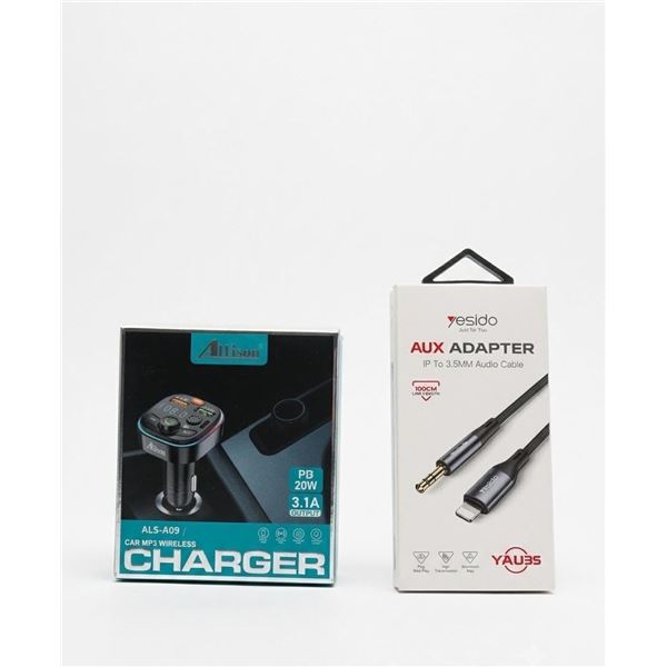 Alison Car MPS Wireless Charger and Yesido IP to 3.5mm AUX Audio Adapter Cable