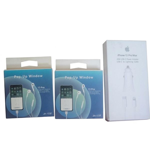 2 JH-103F Pop-Up Window 13 Pro Earphones and iPhone 13 Pro Max Power Adapter