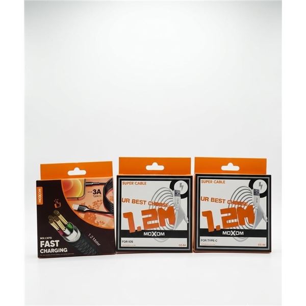 3 MOXOM Fast Charging Cables, 1.2M, Type C and iOS Compatible