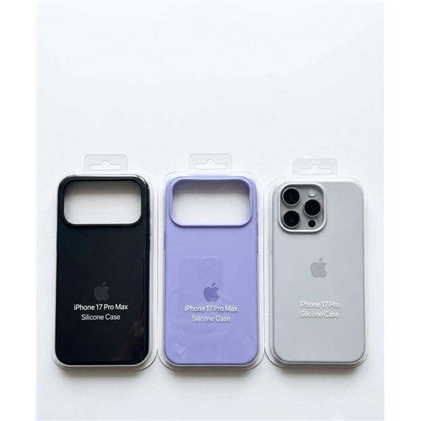 3 iPhone 17 Pro Max Silicone Cases in Black, Purple, and White