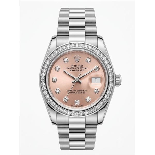 Rolex Oyster Perpetual Datejust Replica Watch, Silver Bracelet, Diamond Bezel, Pink Dial