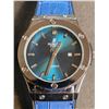 Image 3 : Hublot Style Blue Dial Stainless Steel Replica Quartz Watch with Blue Crocodile Strap