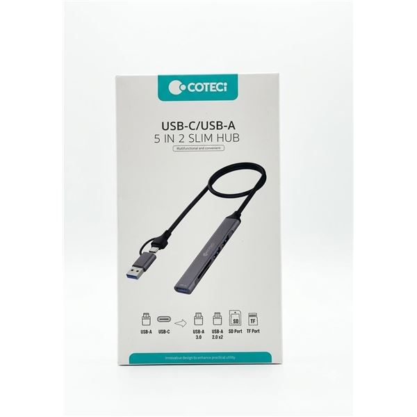 Best Brand, COTECl USB-C/USB-A 5-in-2 Slim Hub with USB 3.0, SD, and TF Card Ports