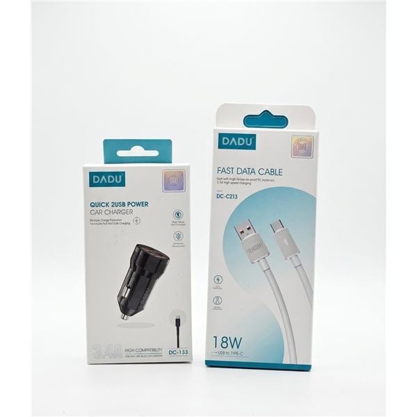 DADU Quick 2USB Car Charger DC-133 and Fast Data Cable DC-C213, 18W