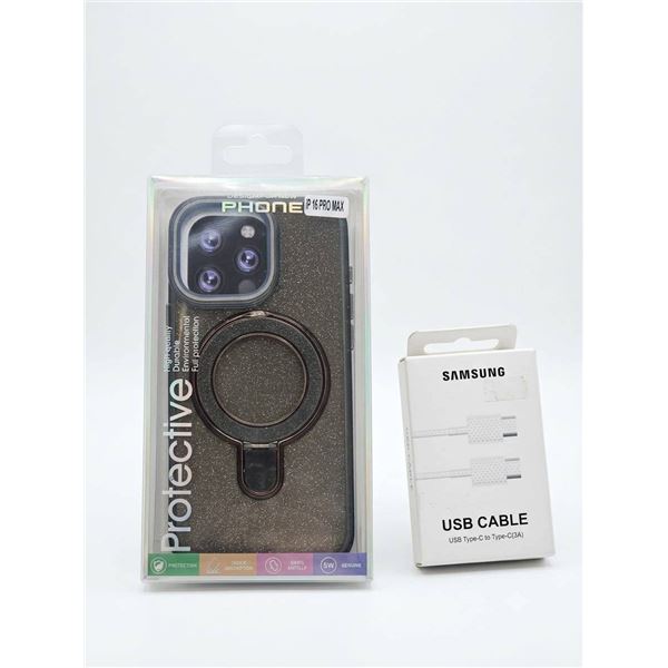 Protective Case for iPhone 15 Pro Max with Ring and Samsung USB Type-C Cable