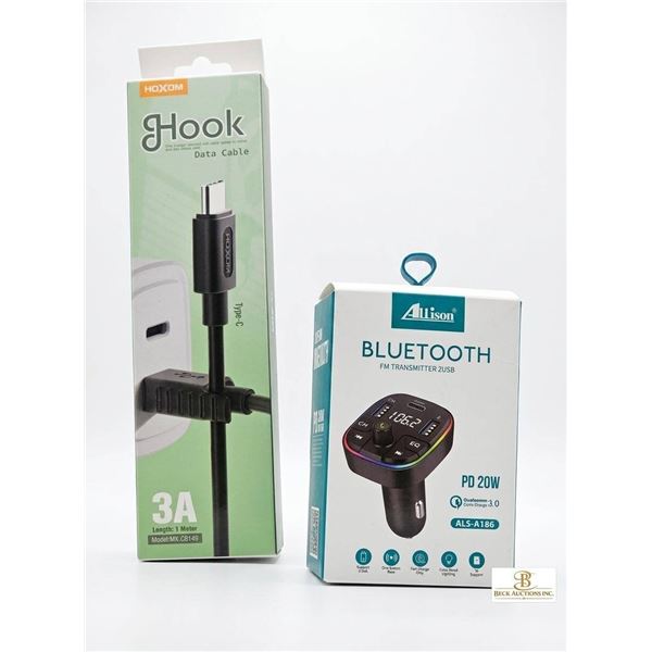 Hoxxon gHook Data Cable 3A (USB-C) and Allison Bluetooth FM Transmitter ALS-A186