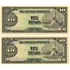 Image 1 : 1944 WW2 Japanese Occupation 10 Pesos pair (COI-1026)