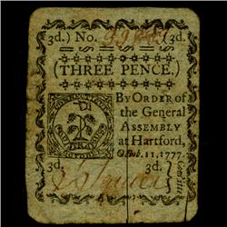 1777 Colonial Currency 3p Connecticut Hi Grade (COI-3797)