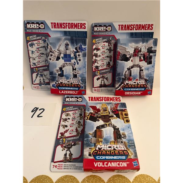 three Hasbro KRE-O Transformers Micro-Changers Combiners building sets