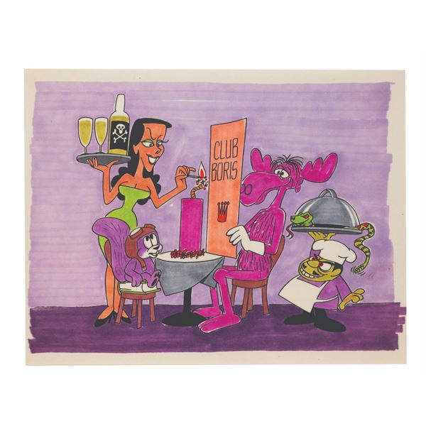 A Rocky and Bullwinkle Scene Cel Original Color Guide.