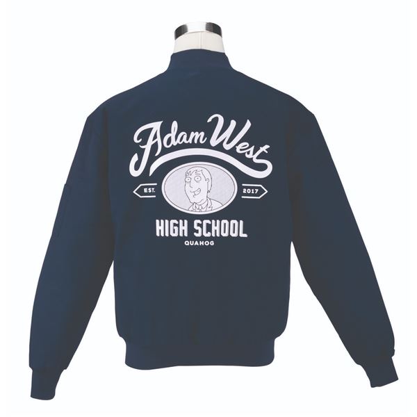 A "Family Guy" Crew Exclusive Adam West High School Bomber Jacket.