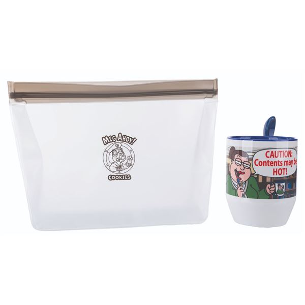 A Meg Ahoy! Cookies Pouch and a Caution Librarian Mug.