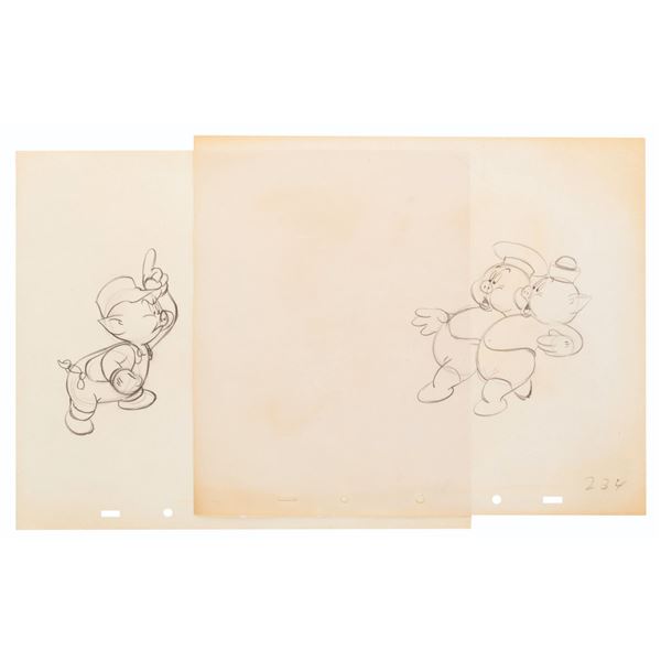 A Pair of "The Practical Pig" Production Drawings.