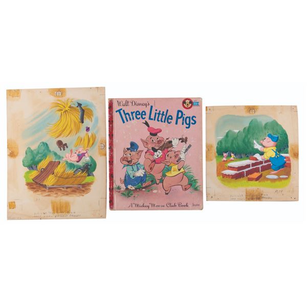 A Pair of "Three Little Pigs" Original Book Illustrations.