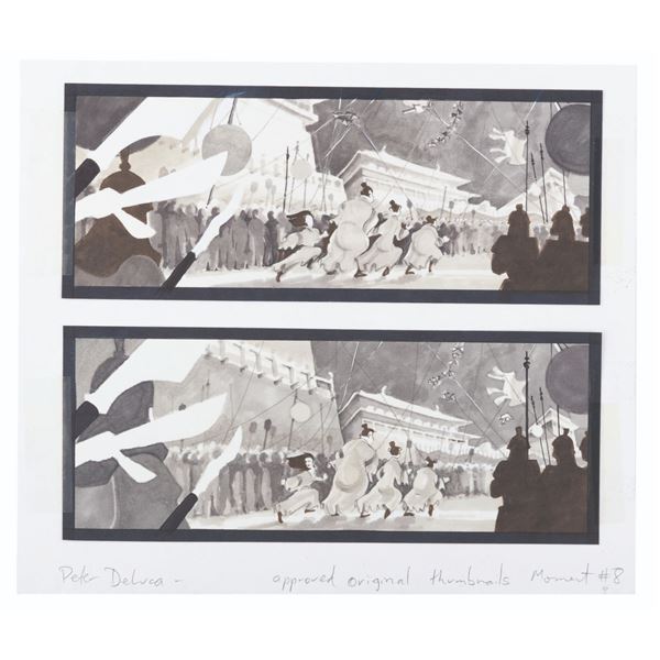A Pair of Original Layout Drawings from "Mulan."