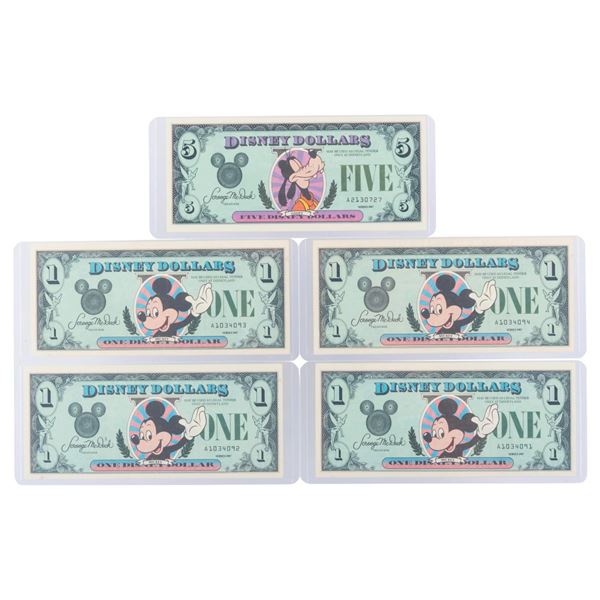 The First Disneyland 1987 Series A $1 and $5 Bills