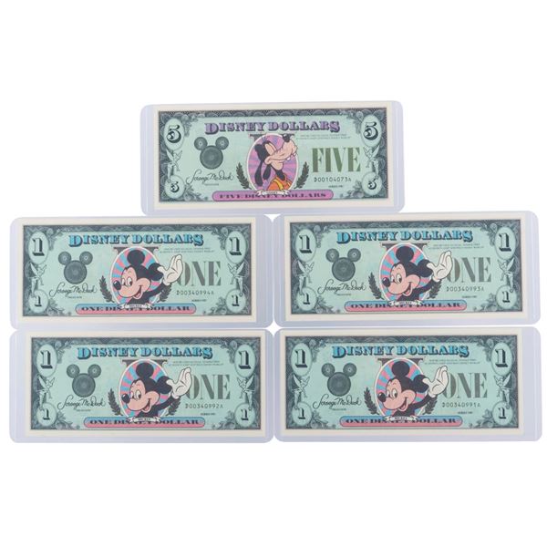 The First Walt Disney World 1987 Series DA $1 and $5 Bills.