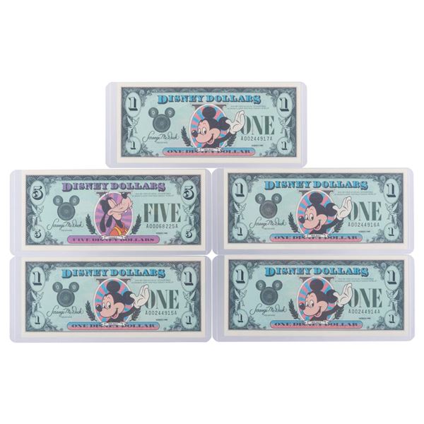 The Disneyland 1988 AA Series $1 and $5 Bills.