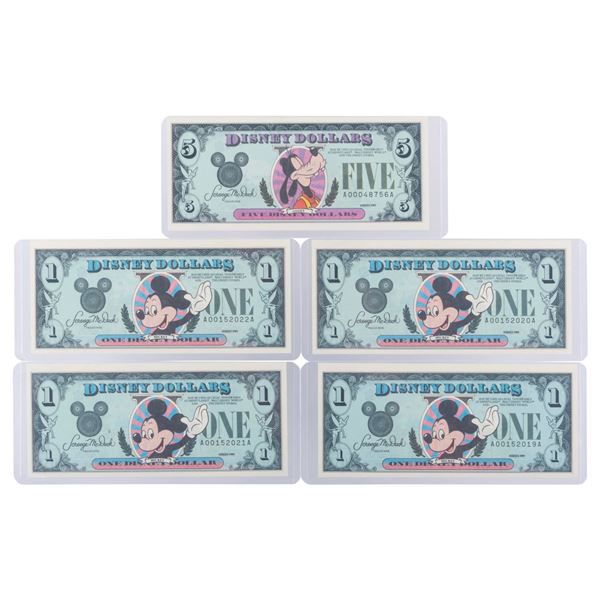 The Disneyland 1989 AA Series $1 and $5 Bills.