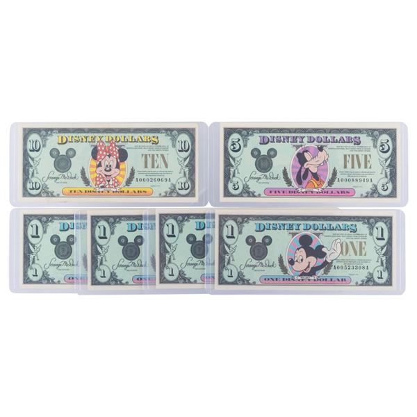 The Disneyland 1991 AA Series $1, $5, and $10 Bills.