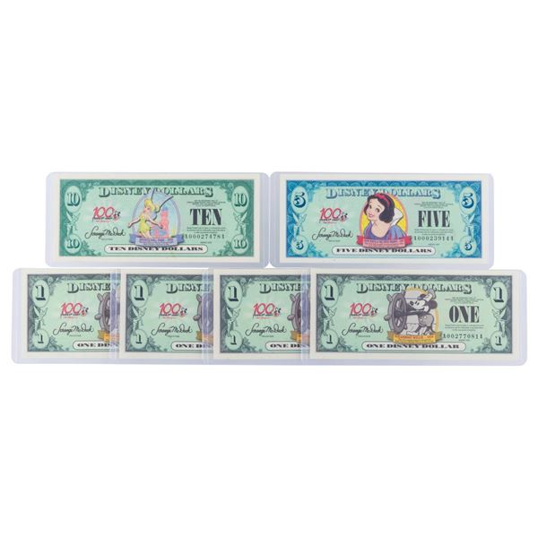The Disneyland 2002 AA Series $1, $5, and $10 Bills.