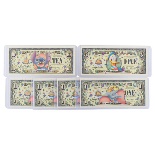 The Disneyland 2005 A First Series $1, $5, and $10 Bills with Barcode.