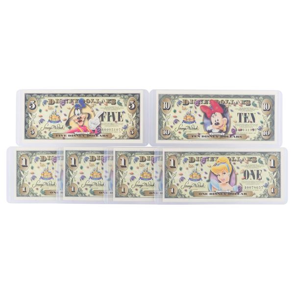 The Disneyland 2005 A Second Series $1, $5, and $10 Bills.