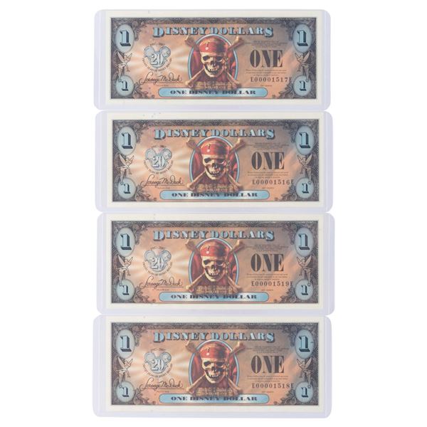 The 2007 Disney Dollars 20th Anniversary Empress Series $1 Bills.
