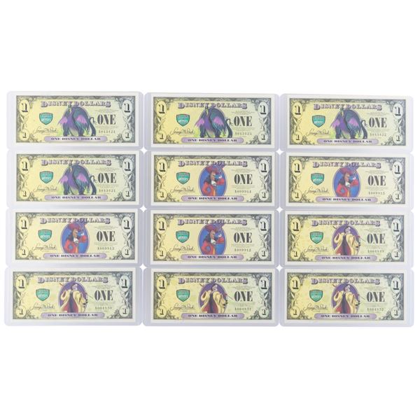 The 2013 Disney Dollars Villains and Heroes Series $1 Bills.