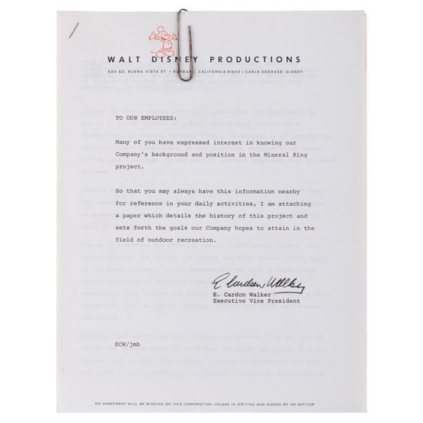 A Walt Disney Productions Memo Regarding Mineral King.
