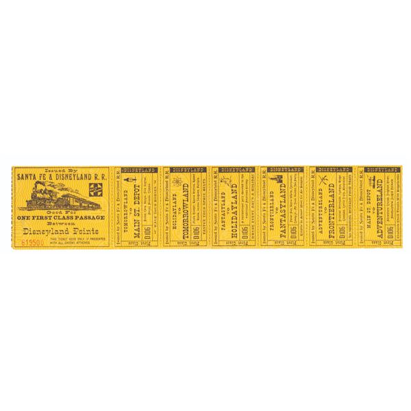 A Santa Fe & Disneyland R.R. First Class Ticket Strip.