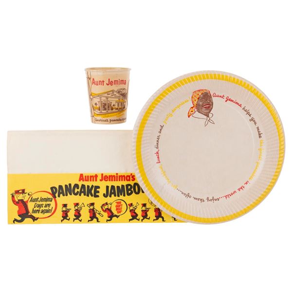 An Aunt Jemima's Restaurant Paper Cup, Plate, and Hat.